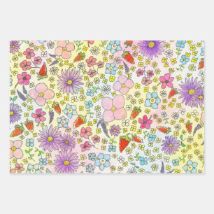 Blumen- und Erdbeer-Geschenkpapier Geschenkpapier Set