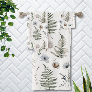 Blumen und Farnblätter Wald Floral Botanisch Badhandtuch Set