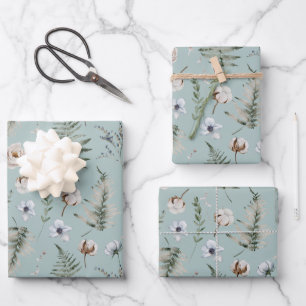 Blumen und Farnblätter Wald Floral Botanisch Geschenkpapier Set