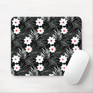 Blumen und Farne auf Schwarz Mousepad
