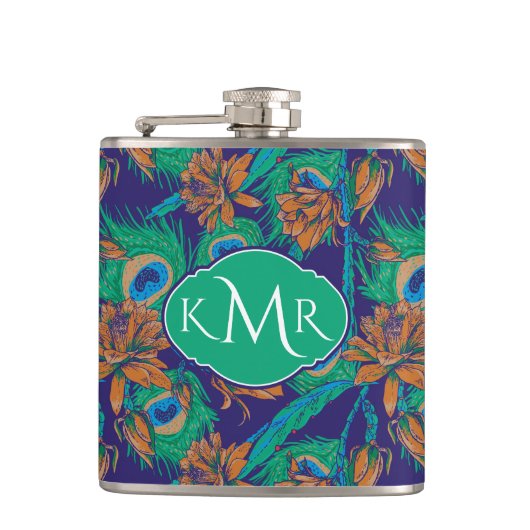 Blumen und Federn | Monogramm Flachmann (Vorderseite)