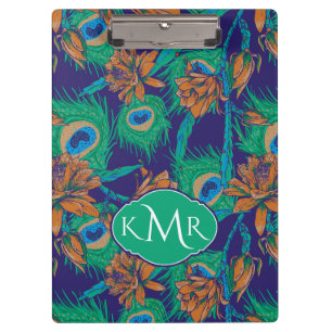 Blumen und Federn Monogramm Klemmbrett