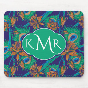Blumen und Federn Monogramm Mousepad