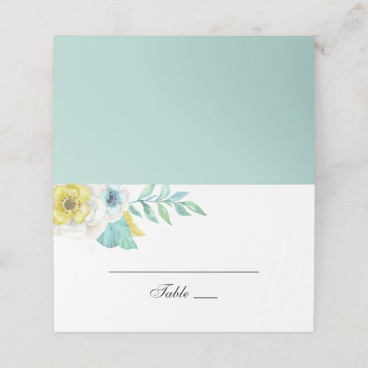 Blumen und Gelb. Botanische Hochzeit Platzkarte (Außenseite Aufgefaltet)