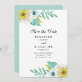 Blumen und Gelb. Minze blumenreich Save the Date Einladung (Vorne/Hinten)