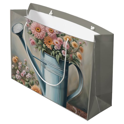 Blumen und Gießkanne Große Geschenktüte (Rückseite Schrägansicht)