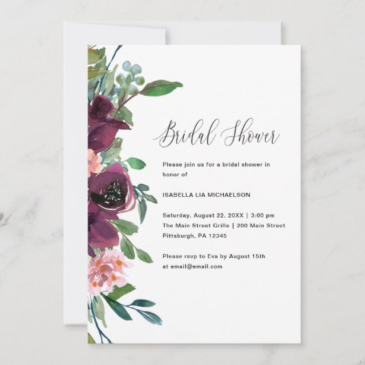 Blumen und Grüne Brautdusche Einladung (Vorderseite)