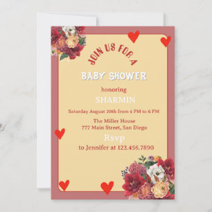 Blumen- und Herz-Baby-Shower-Einladung