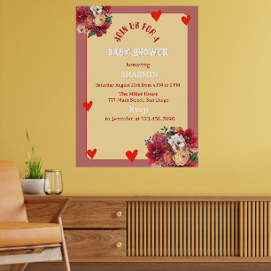 Blumen- und Herz-Baby-Shower-Einladung Poster