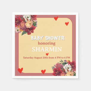 Blumen- und Herz-Baby-Shower-Einladung Serviette