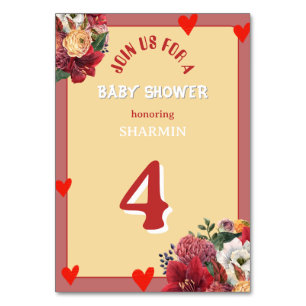 Blumen- und Herz-Baby-Shower-Einladung Tischnummer