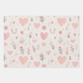 Blumen- und Herz-Geschenkpapier-Set mit 3 Bögen Geschenkpapier Set (Vorderseite)