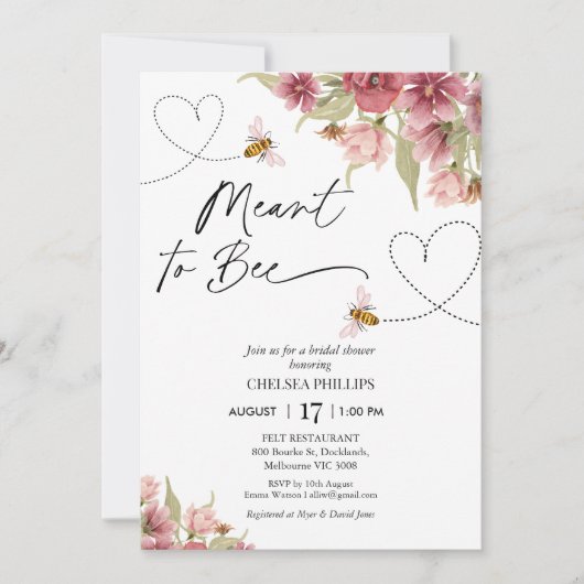 Blumen und Herz sind Brautparty Einladung (Vorderseite)