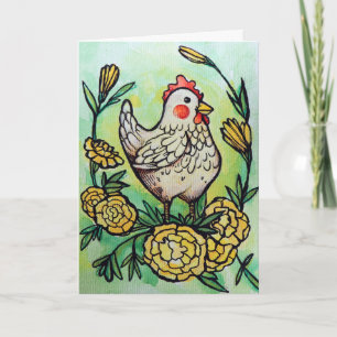 Blumen- und Hühnerillustration Hühner Karte