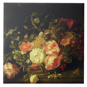Blumen und Insekten, 1711 (Öl auf Platte) Fliese
