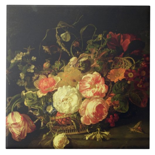 Blumen und Insekten, 1711 (Öl auf Platte) Fliese (Vorderseite)
