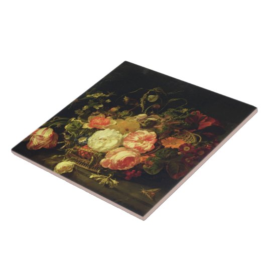 Blumen und Insekten, 1711 (Öl auf Platte) Fliese (Seite)