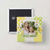 Blumen- und Karo-Fotorahmen Muttertag Button (Vorne & Hinten)
