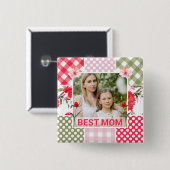 Blumen- und Karo-Fotorahmen Muttertag Button (Vorne & Hinten)