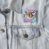 Blumen- und Karo-Fotorahmen Muttertag Button (Beispiel)