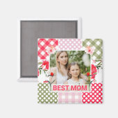 Blumen- und Karo-Fotorahmen Muttertag Magnet (Vorderseite/Rückseite)
