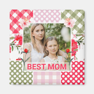 Blumen- und Karo-Fotorahmen Muttertag Magnet