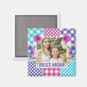 Blumen- und Karo-Fotorahmen Muttertag Magnet (Vorderseite/Rückseite)