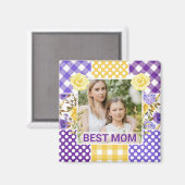 Blumen- und Karo-Fotorahmen Muttertag Magnet (Vorderseite/Rückseite)