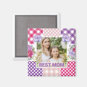 Blumen- und Karo-Fotorahmen Muttertag Magnet (Vorderseite/Rückseite)