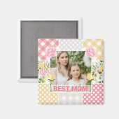 Blumen- und Karo-Fotorahmen Muttertag Magnet (Vorderseite/Rückseite)