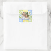 Blumen- und Karo-Fotorahmen Muttertag Quadratischer Aufkleber (Tasche)