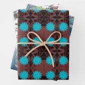 Blumen und Kleidung, blau und braun Geschenkpapier Set (Beispiel)