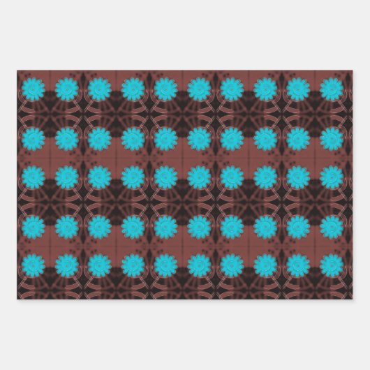 Blumen und Kleidung, blau und braun Geschenkpapier Set (Vorderseite)