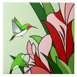 Blumen- und Kolibrifliesen Fliese