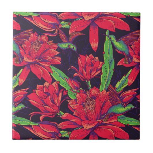 Blumen und Kolibris Fliese (Vorderseite)