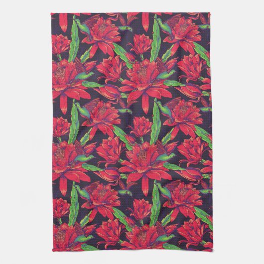 Blumen und Kolibris Geschirrtuch (Vertikal)