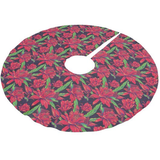 Blumen und Kolibris Polyester Weihnachtsbaumdecke (Schrägansicht)