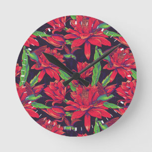 Blumen und Kolibris Runde Wanduhr