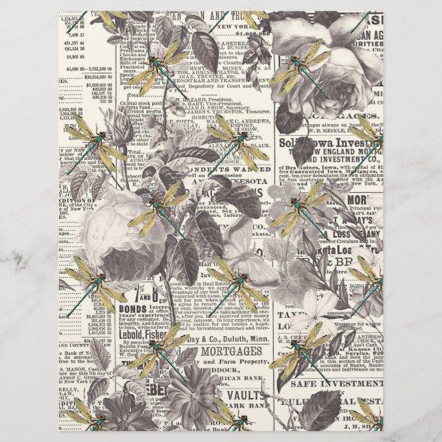 Blumen und Libellen auf Zeitungspapier (Vorderseite)