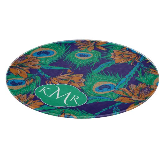 Blumen und Monogramm der Feder-| Schneidebrett (Ecke)