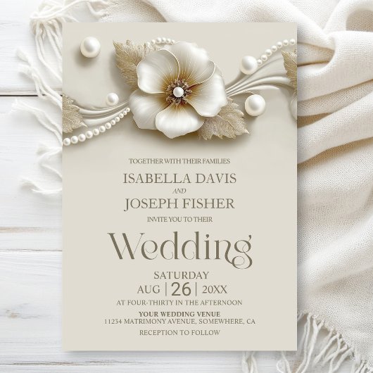 Blumen- und Perlen-Hochzeit Einladung