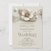 Blumen- und Perlen-Hochzeit Einladung (Vorderseite)