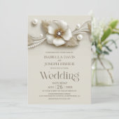 Blumen- und Perlen-Hochzeit Einladung (Stehend Vorderseite)
