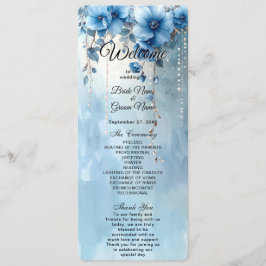 Blumen und Perlen Hochzeitsprogramm Blau Programm