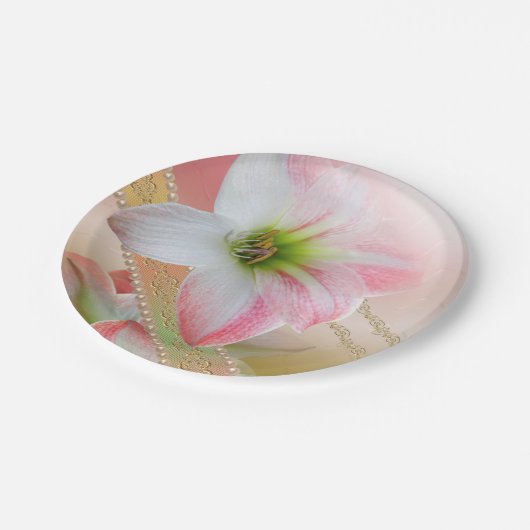 Blumen und Perlen Pappteller (Schrägansicht)