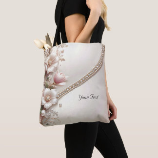 Blumen- und Perlenverzierungen Tragetasche Tasche