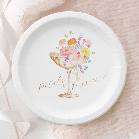 Blumen und Prosecco Florale Hochzeitsdusche Papier Pappteller