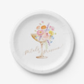 Blumen und Prosecco Florale Hochzeitsdusche Papier Pappteller (Vorderseite)