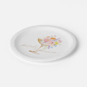 Blumen und Prosecco Florale Hochzeitsdusche Papier Pappteller (Schrägansicht)