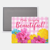 Blumen und rosa Gingham Magnet (Vorderseite/Rückseite)